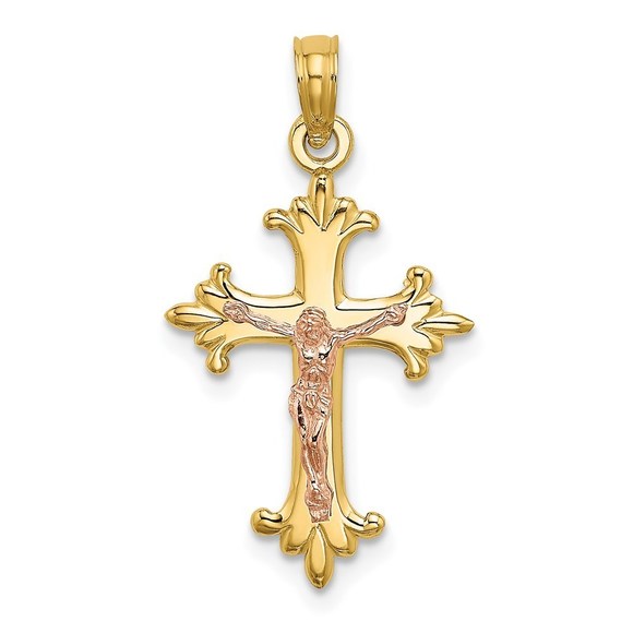 Million Charms 14k Gold Two-Tone Religious Crucifix Necklace Charm Pendant